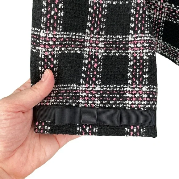 Requirements Petite Classic Black and Pink Plaid Tweed Jacket - Picture 4 of 14